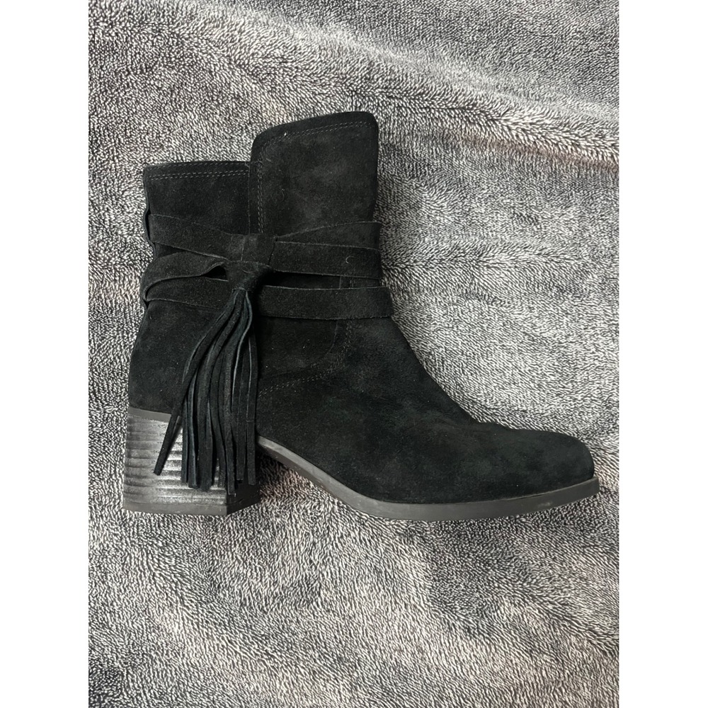 Western Boho Koolaburra by UGG Women Black Suede Fringe Ankle Boots Size 7 - Picture 2 of 8